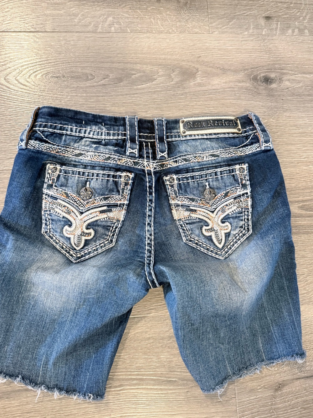 Rock Revival Distressed Blue Denim Cutoff Shorts - Picture 6 of 8